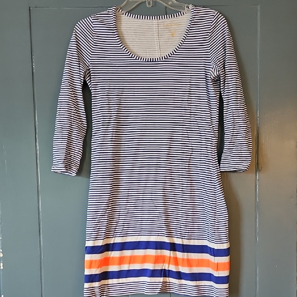 Lilly Pulitzer Quarter Sleeve Striped Dress with Blue and Orange Accents Size XS